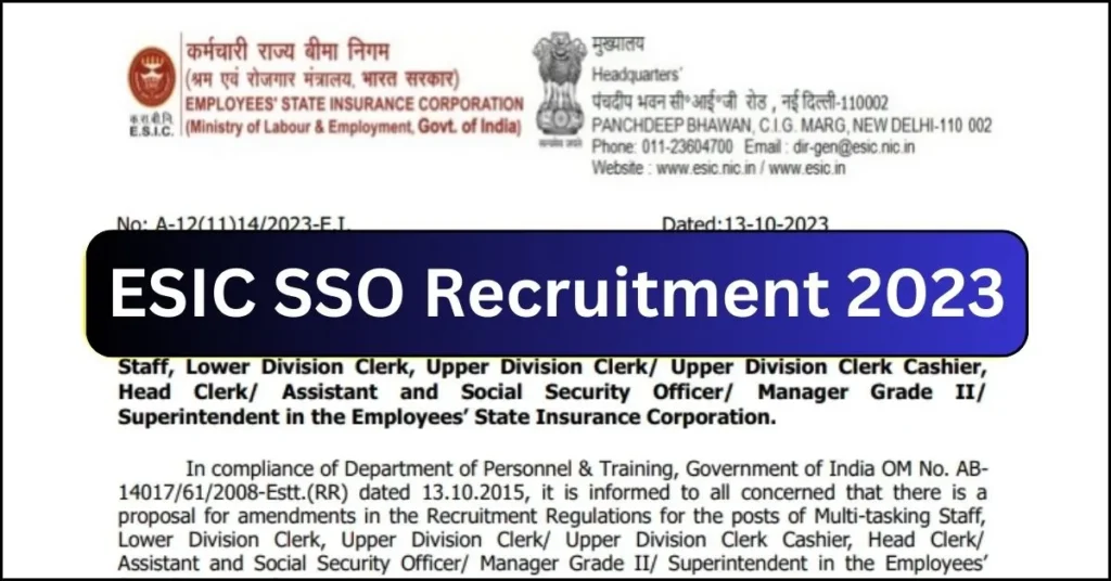 ESIC SSO Recruitment 2023